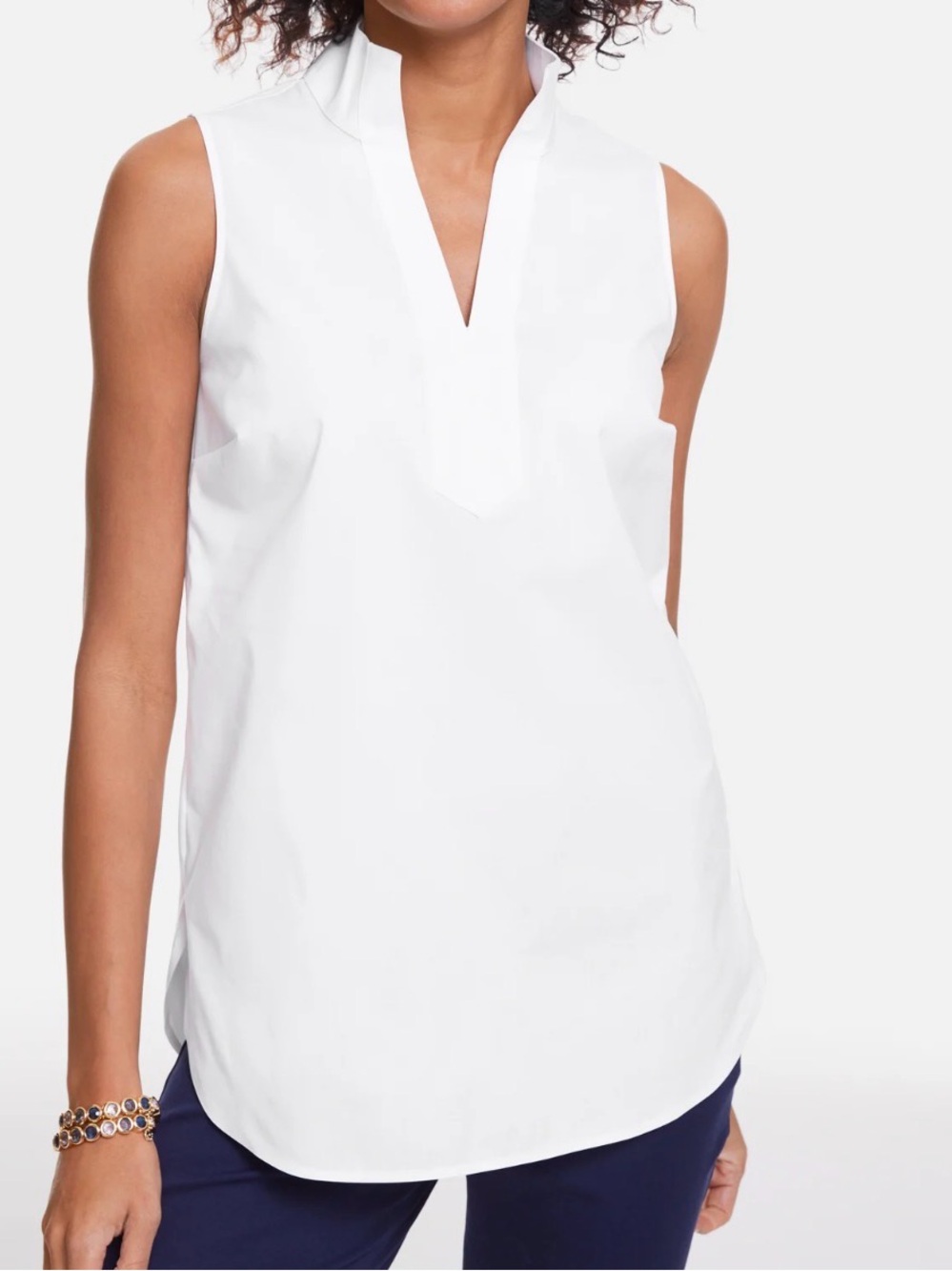 Sleeveless Split-Neck White Top